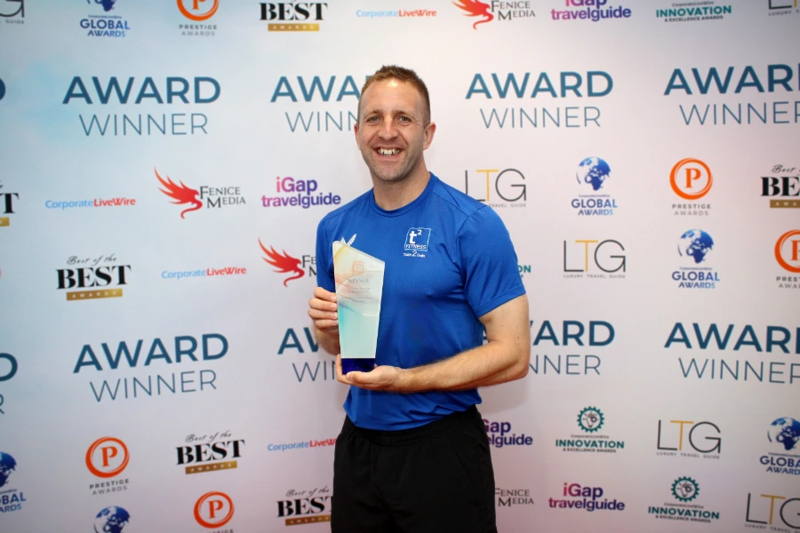 Stu Gatherum With the Prestige Award for Fitness Eduction Provider fo the Year for the South West 2025